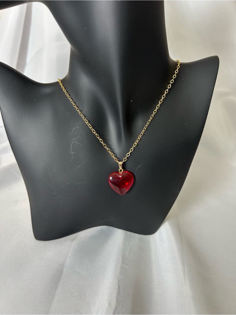 Cute Gold Tone Puffy Heart Necklace Measures 18” W/ 2” Ext.